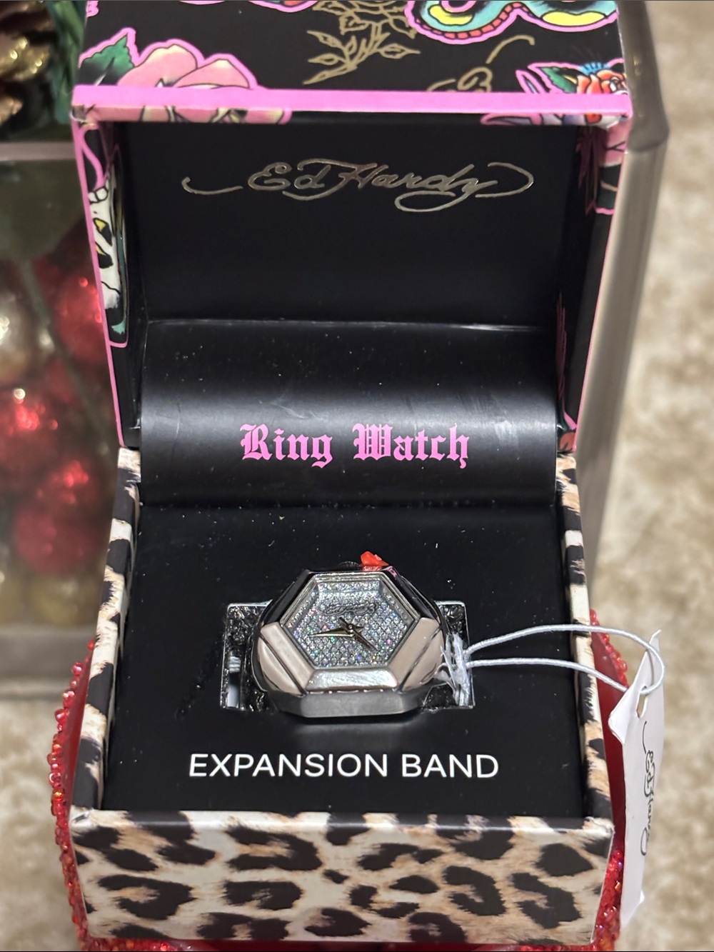 Ed Hardy NWT Ring Watch With Crystals